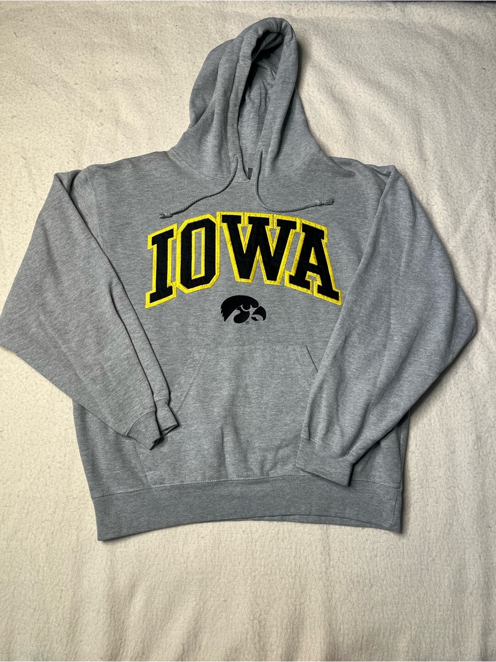 Vintage J America NCAA Iowa Hawkeyes Gray Pullover Hoodie Mens L Y2K 00s 90s Vtg